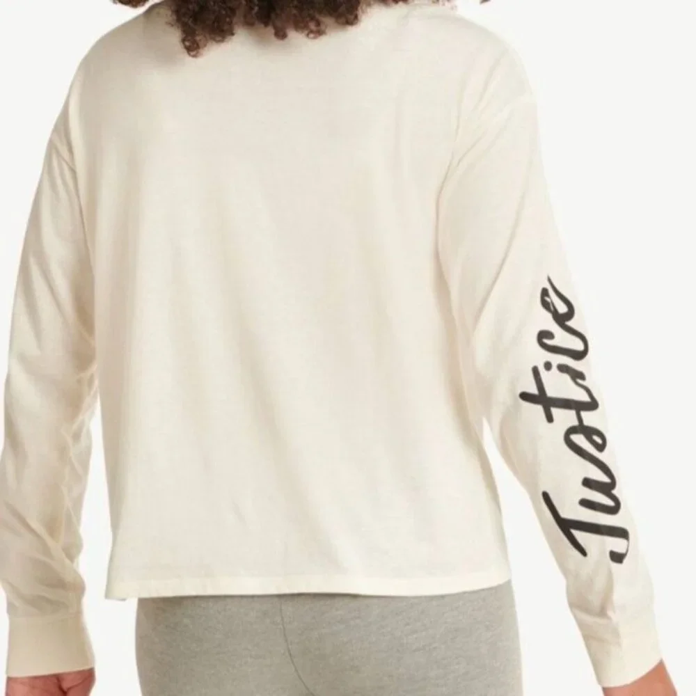 Justice Girls S STRANGER THINGS Long Sleeve Creme Henley Shirt SIZE 7-8 NEW